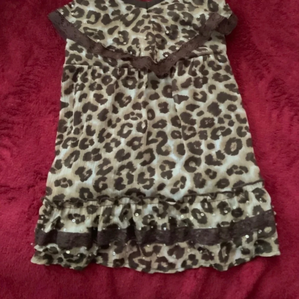 Justice Girl Leopard Tunic Tank Shirt Size M Sleeveless With Lace Sequins